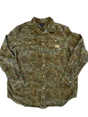Polo Ralph Lauren Boys VTG Green Camo Military Style Button Down Shirt XL 18-20